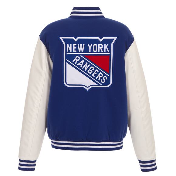 New York Rangers  Reversible Fleece Jacket with Faux Leather Sleeves - Picture 1 of 4